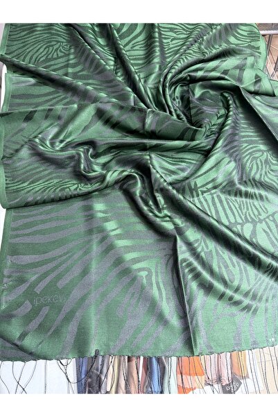 ipekevi Zebra Patterned Silk Shawl Vip Series Pine Green