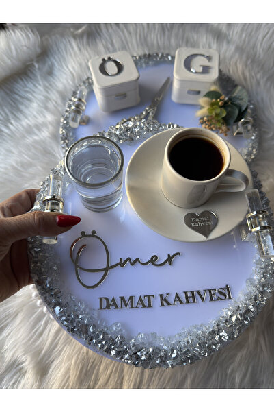 CatplexBoutique Söz Tepsisi - Kişiye Özel 2'li Nişan Tepsisi Damat Kahvesi Te...