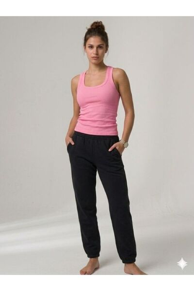 EXPECTED Women's Pink Ribbed Thick Strap Basic Blouse Ribbed Sports Athlete Bodysuit