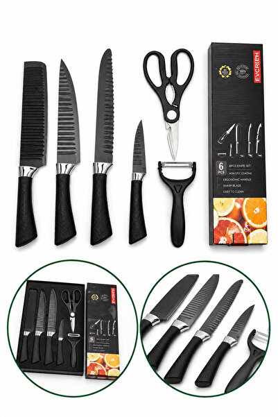 OEM HomeRoy – Set 6 Piese Bucătărie (4 Cuțite + Foarfecă + Curățător Legume)