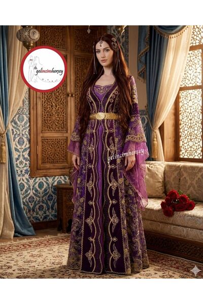 Gelincimherşey Mor İşlemeli Mihrimah Model Kaftan Bindallı 36 Beden