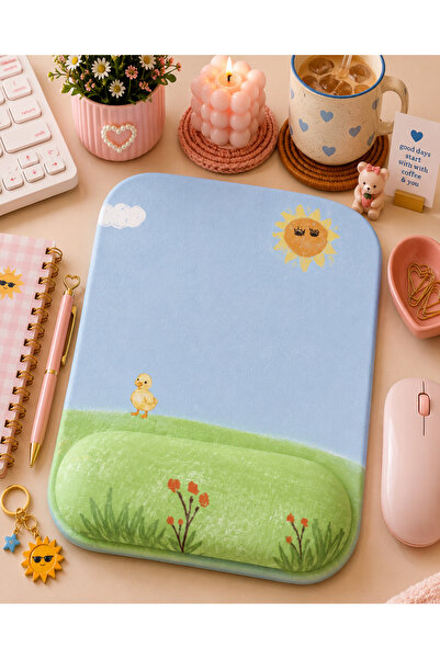 matizya Sevimli Civciv Çizim Desenli Bilek Destekli Mousepad 19x23 cm Ergonom...