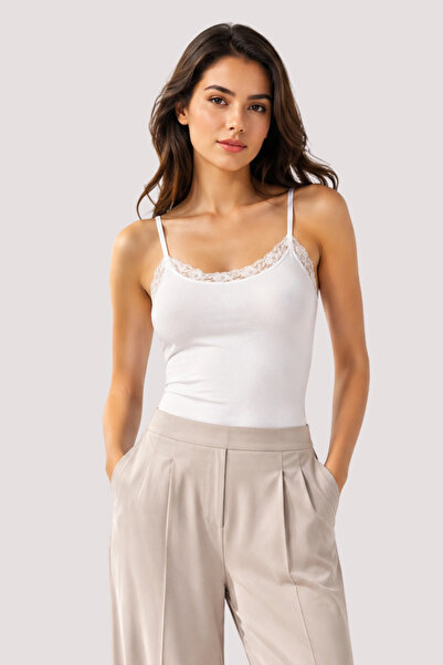Loule Women's Cotton & Modal Thin Strap Undershirt with Lace Detail