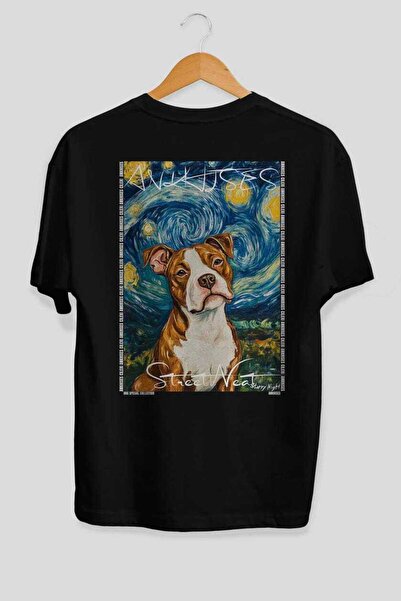 Ankhises For Dog Lovers 48 Back Dog Print Black Oversize T-Shirt 100% Cotton ...