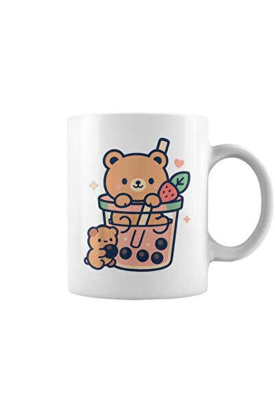 NASAQ Kawaii Teddy Bear With Bubble Tea Boba Cute Coffee Mug