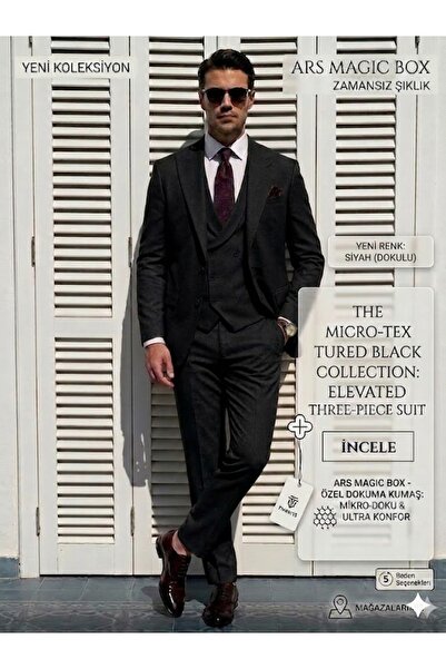 Ars Magic Box Men's 7-Color Micro-Textured 3-Piece Suit - Timeless Elegance a...