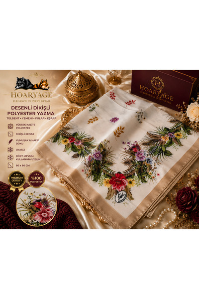 hoaryage Elegant Floral Patterned Stitched Writing Cheesecloth Yemeni Foulard...
