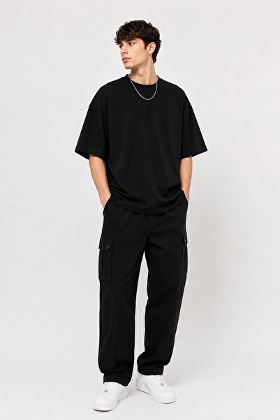 MJORA Men's Black 100% Cotton Oversized Wide Fit T-Shirt