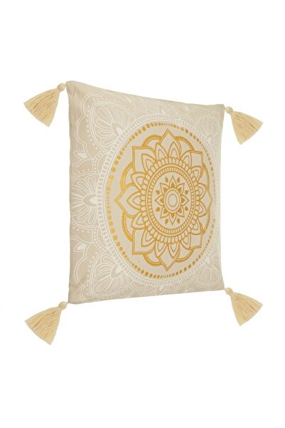 Z Store Pernă decorativă de vară bej cu folie aurie și design mandala albă - ...