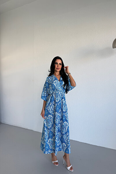LİLA İSTANBUL Kruvaze Collar Dress with Elastic Waist