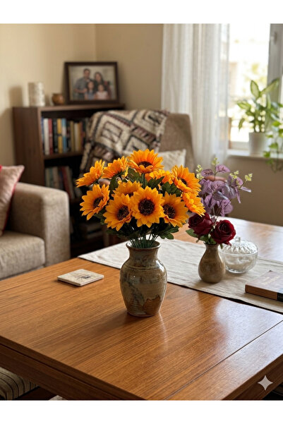 Lilac Home Yapay Çiçek 9 Kafalı Ultra Yoğun Ay Çiçeği