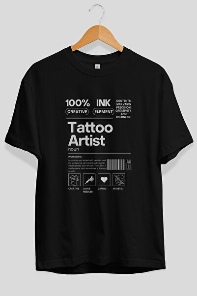Ankhises Tricou negru supradimensionat cu imprimeu frontal pentru artiști tat...