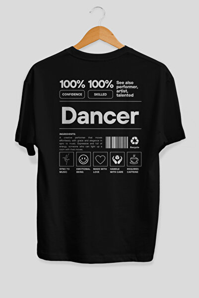 Ankhises Tricou negru supradimensionat cu imprimeu pe spate Dancer, 100% bumb...