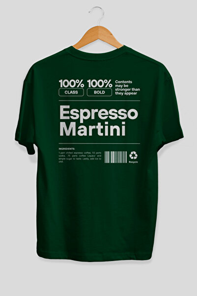 Ankhises Tricou verde cu imprimeu la spate Espresso Martini, 100% bumbac, îmb...