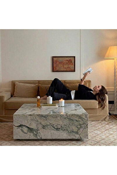 adomarmarblehandmadeandluxury Calacatta Green küp orta sehpa 90x90x35