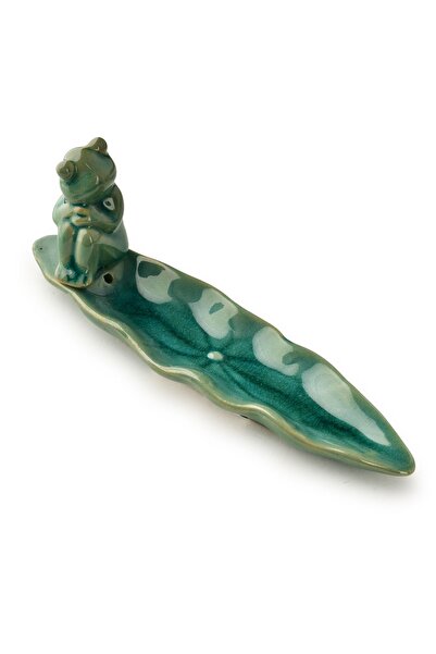 MONDEX Suport de tămâie ceramic Broască 20 x 5.5 x 7.5 cm Verde Gri 1 buc.