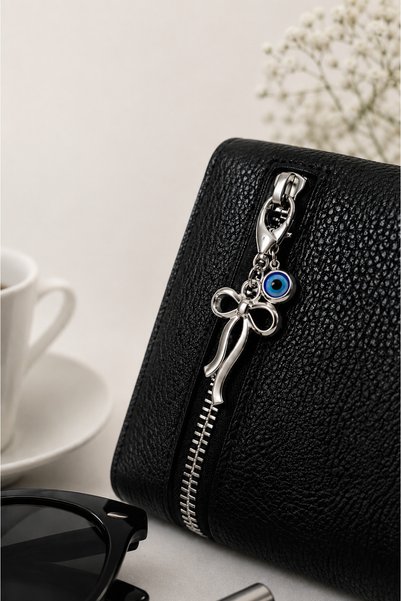 biuti Metal Bow Metal Evil Eye Bead Clip-On Small Charm Keychain Wallet Bag O...
