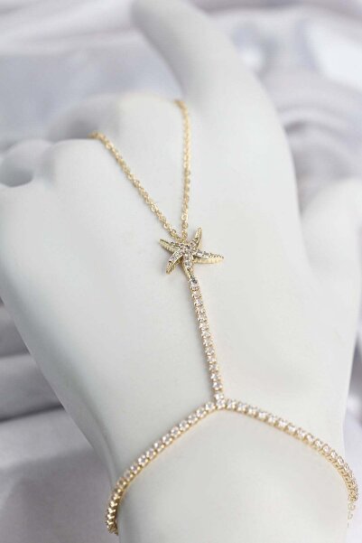 Inure Jewelry نجم البحر من النحاس المطلي بالذهب مع حجر الزركون موديل شاهميران