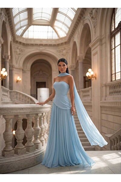 Gülcan Luxury Şal detaylı tül kloş abiye