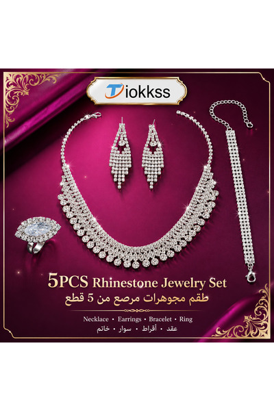 Tiokkss [5PCS Sparkling Rhinestone Jewelry Set] - Necklace, Earrings, Bracele...