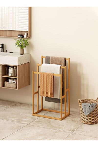 cozynestneedle رف مناشف من الخيزران بثلاث طبقات قائم بذاته