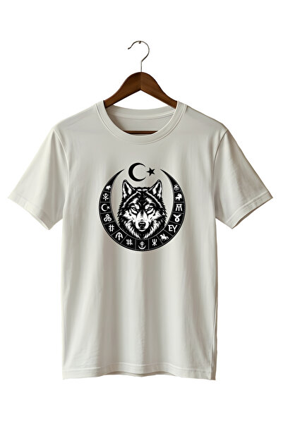 WİDİ Göktürk Runes and Bozkurt Printed T-Shirt 100% Cotton