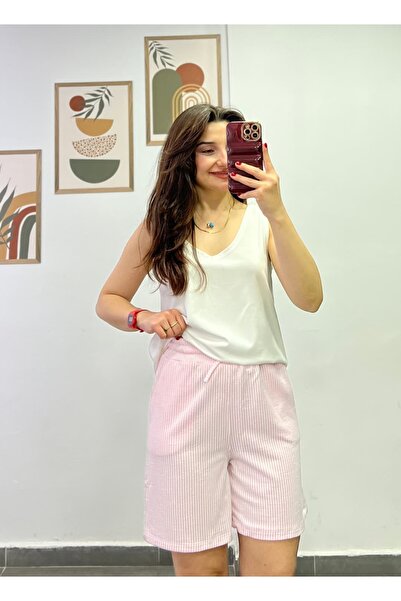 bydenizcollection Striped Shorts with Elastic Waist and Tie Detail