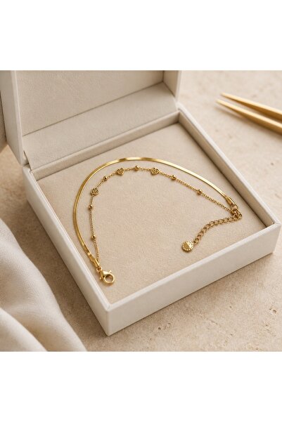 Alissa Accessories ALİSSA 14K GOLD 316L ÇELİK KARARMAZ HALHAL 21CM + 5CM UZAT...