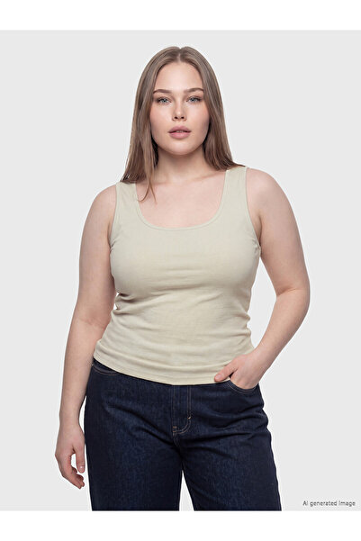 LC Waikiki Lcwaikiki Curve Beige Large Size U-Neck Women's Undershirt