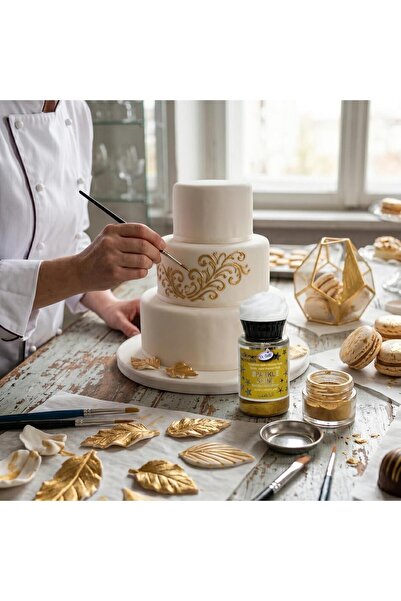 Dr. Gusto Sparkle Sıvı Metalik Boya Altın (Gold) Yenilebilir Pasta ve Tatlı D...