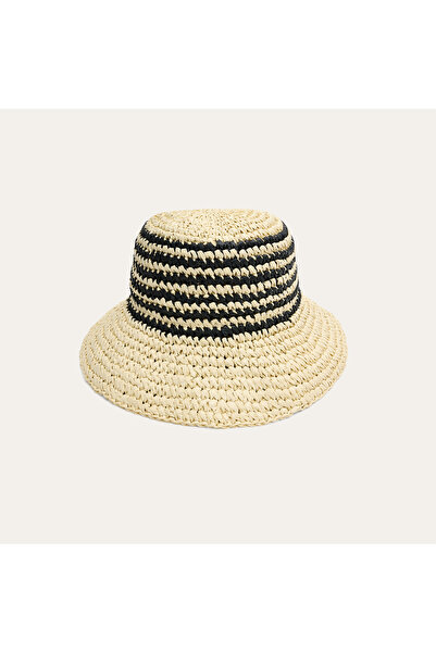 Mudo Women's Ecru Striped Straw Bucket Hat