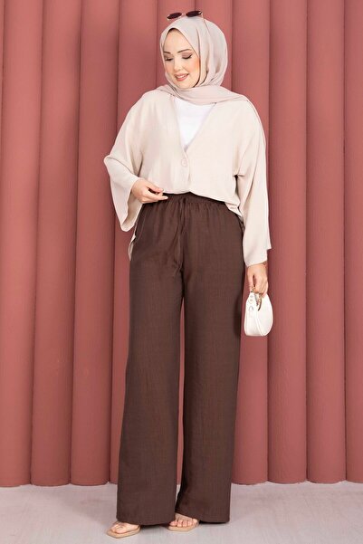 EBRUTESETTÜR Elastic Waist Wide Leg Trousers Brown