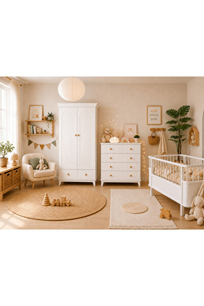 Koza %100 MDF Bohem 2 Kapılı Bebek & Çocuk Gardırop & Bohem 4 Çekmeceli Şifon...
