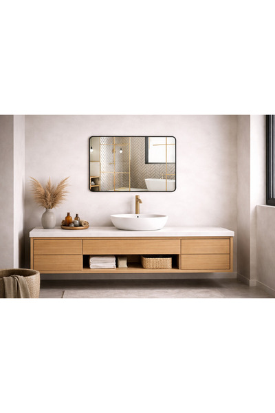 CMHOME RECTANGULAR LED BATHROOM MIRROR 100X80CM MATT BLACK FRAME