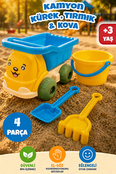 Meleni Toys 4 Parça Kamyonlu Oyun Seti - Kürek Tırmık Kova Plaj Kum Oyuncağı ...