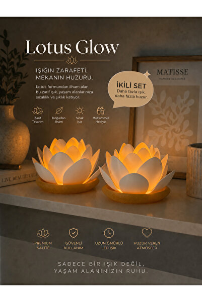 zulya Lotus İkili Set LED Mumluk – Dekoratif Lotus Çiçeği Gece Lambası – Biop...