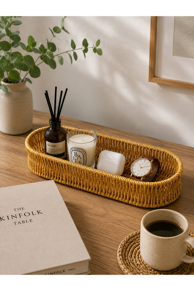 YzHome Rattan Oval Organizer Desktop Countertop Oil Bottle Stand Multi-Purpos...