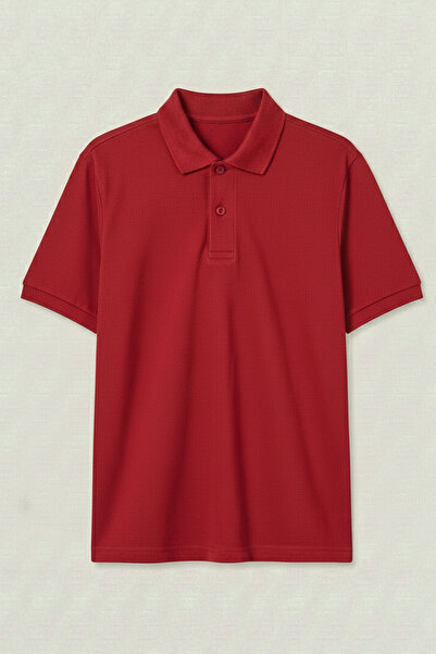 DESEN ATÖLYESİ Men's Women's Cotton Polo Collar Short Sleeve Red T-Shirt