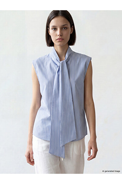 LC Waikiki Nevavm Women's Striped Shirt with Tie Detail