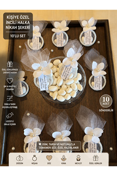 Nb Decoroma Kişiselleştirilebilir İncili Halka Nikah Şekeri 10'lu – İsim Tari...