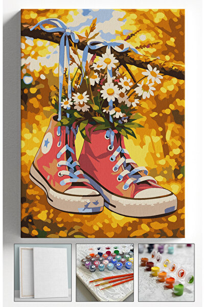 Akihabara Sayılarla Boyama Tuval Seti Fırça Boya Dahil (Çıtalı) 40x50 CM - AY...