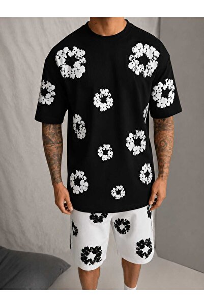 LOTS MODA Trendy Floral Patterned Unisex Oversize Two-Piece Set