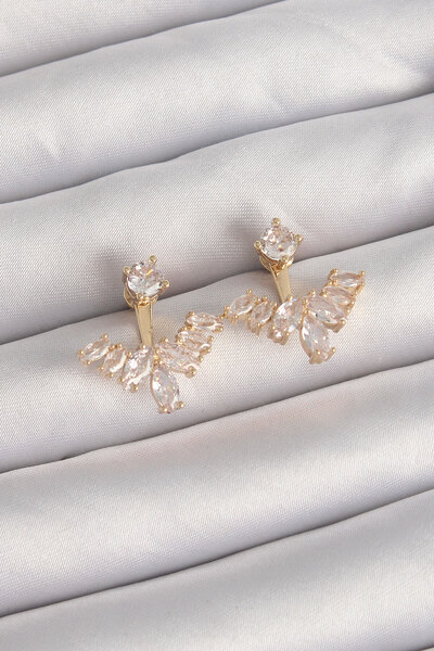 OGHAMAY Brass Gold Color Zircon Stone V Model Earrings