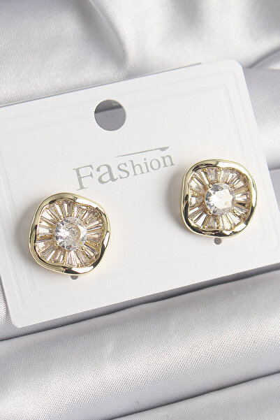 OGHAMAY Brass Gold Color Zircon Stone Clover Model Women's Earrings