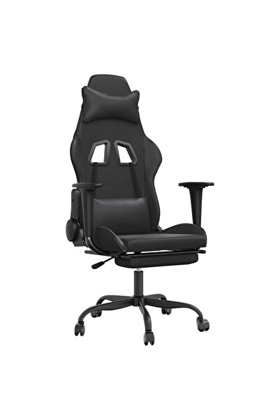 vidaxl Scaun de gaming cu masaj/suport picioare, negru, piele