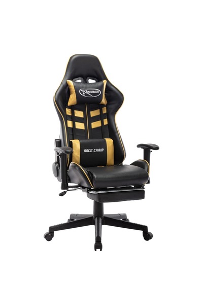 vidaxl Scaun jocuri cu suport picioare, negru/auriu, piele artificială