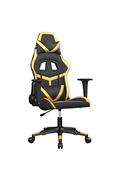 vidaxl Scaun de gaming de masaj, negru și auriu, piele ecologică