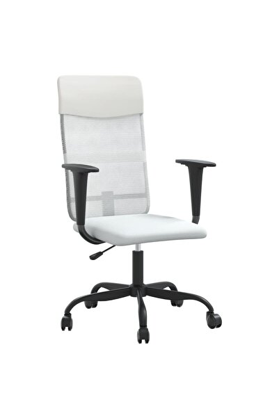 vidaxl Scaun birou reglabil în înălțime, alb, piele artificială/plasă