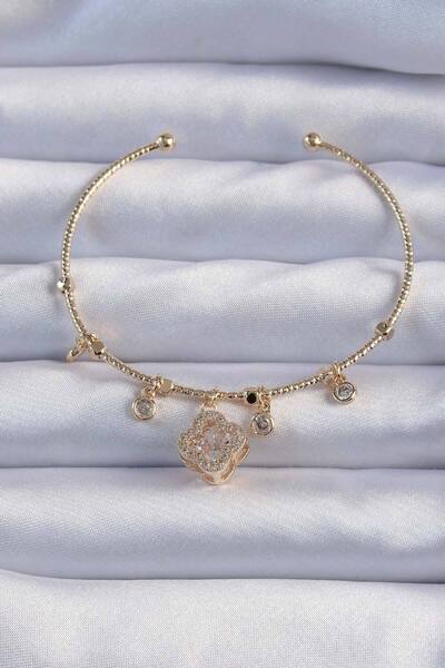 OGHAMAY Brass Gold Color Zircon Stone Clover Model Charm Bracelet