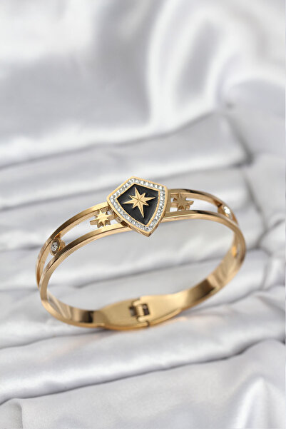 OGHAMAY 316L Steel Gold Color North Star Handcuff Bracelet